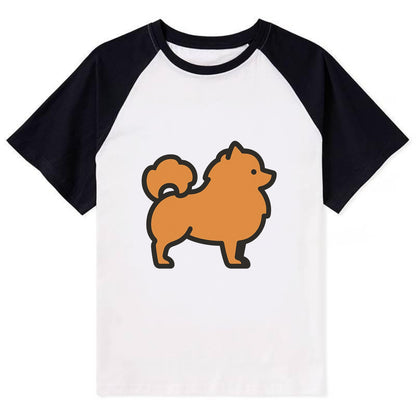 Pomeranian - Orange fluffy flat side profile - Contrast Raglan T-shirt - Black