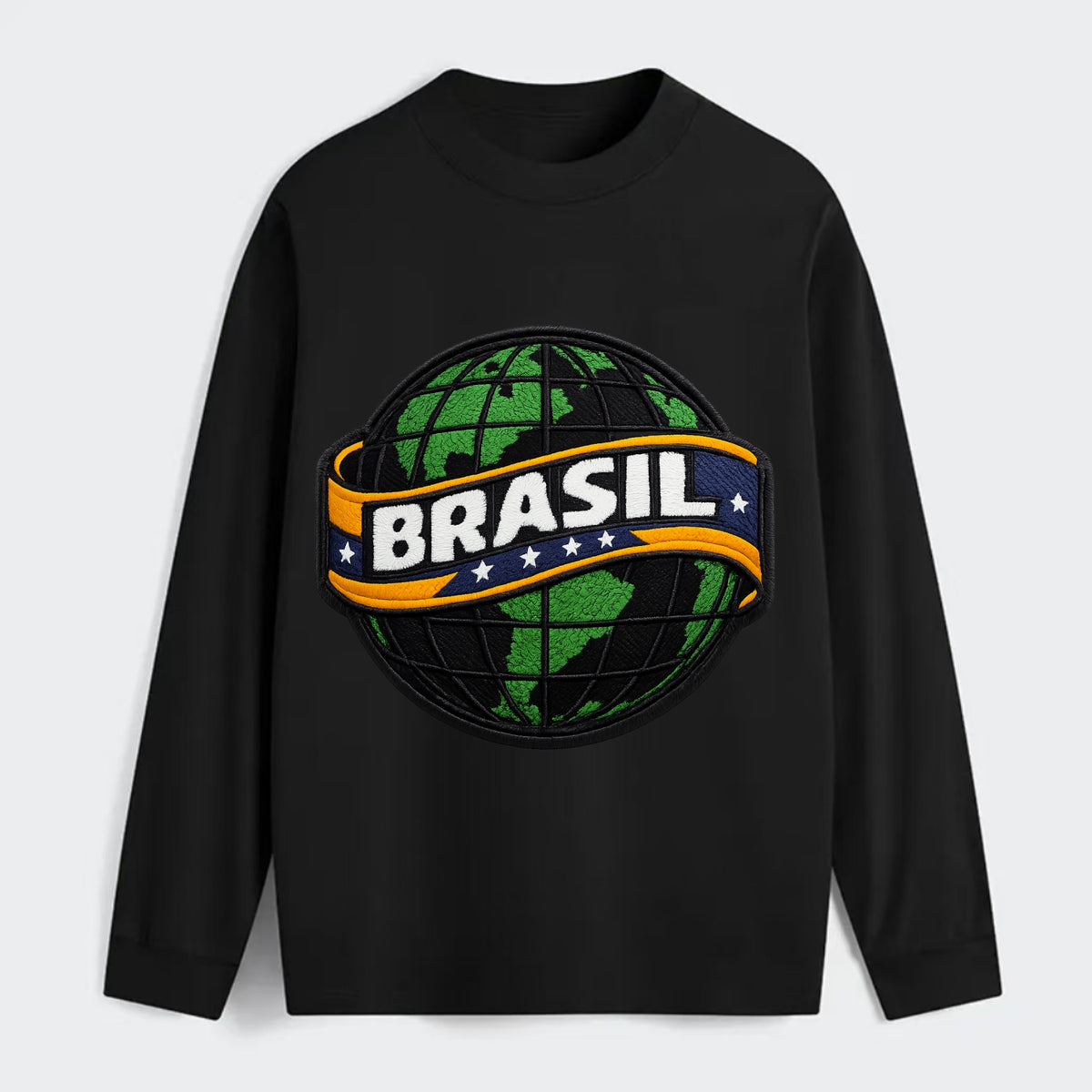 BRAZILIAN FLAG GLOBE - green globe with banner in green yellow blue , - Classic Long Sleeve Shirt - Black