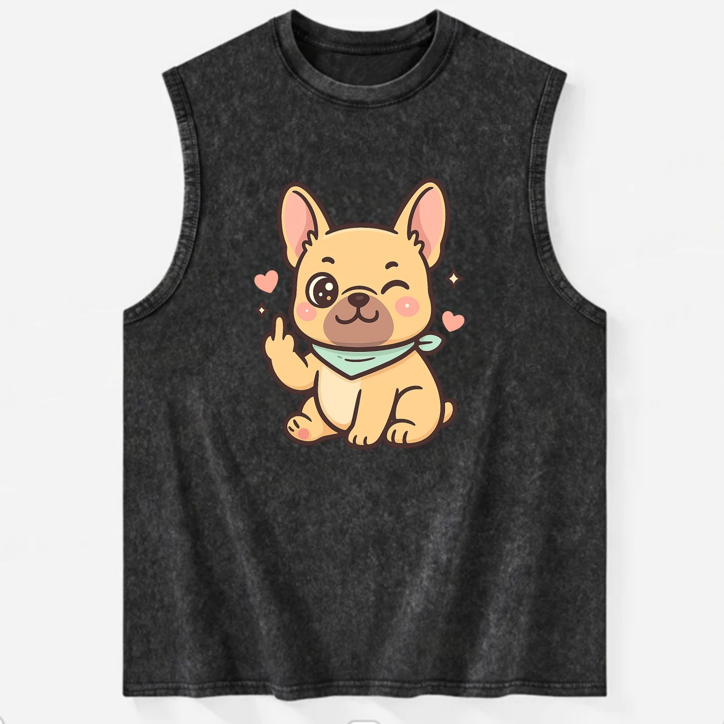 French Bulldog sitting with bat ears up, strong paw with sass - Vintage Washed Tank - Black