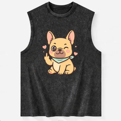 French Bulldog sitting with bat ears up, strong paw with sass - Vintage Washed Tank - Black