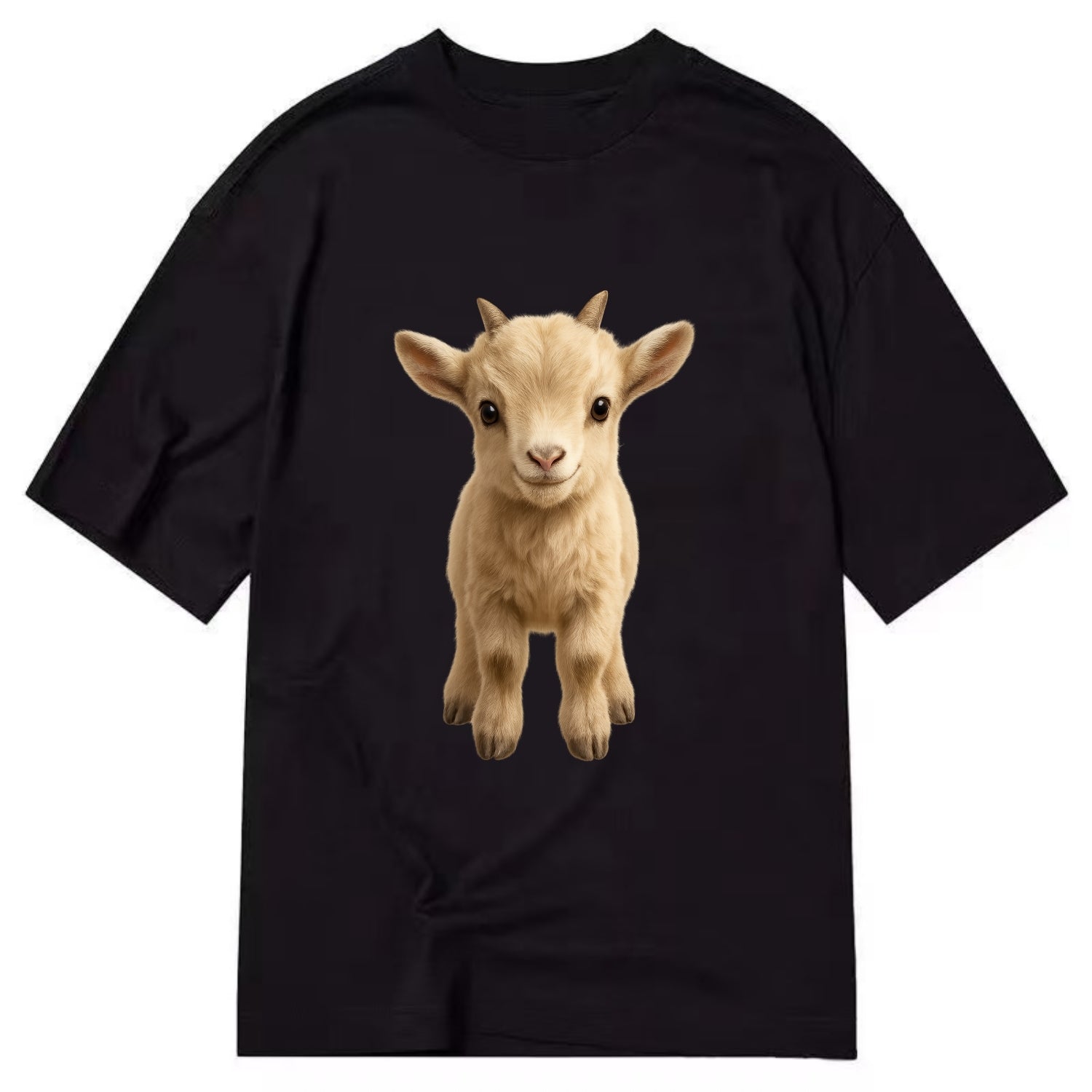 Baby Goat Kid - small horns, rectangular pupils, fluffy, playful eyes, - Classic T-shirt - Black
