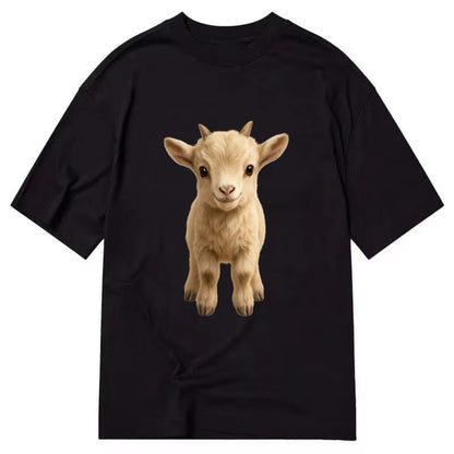 Baby Goat Kid - small horns, rectangular pupils, fluffy, playful eyes, - Classic T-shirt - Black