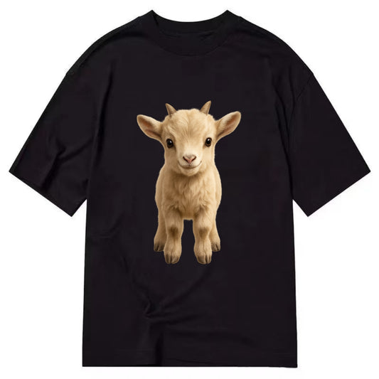 Baby Goat Kid - small horns, rectangular pupils, fluffy, playful eyes, - Classic T-shirt - Black