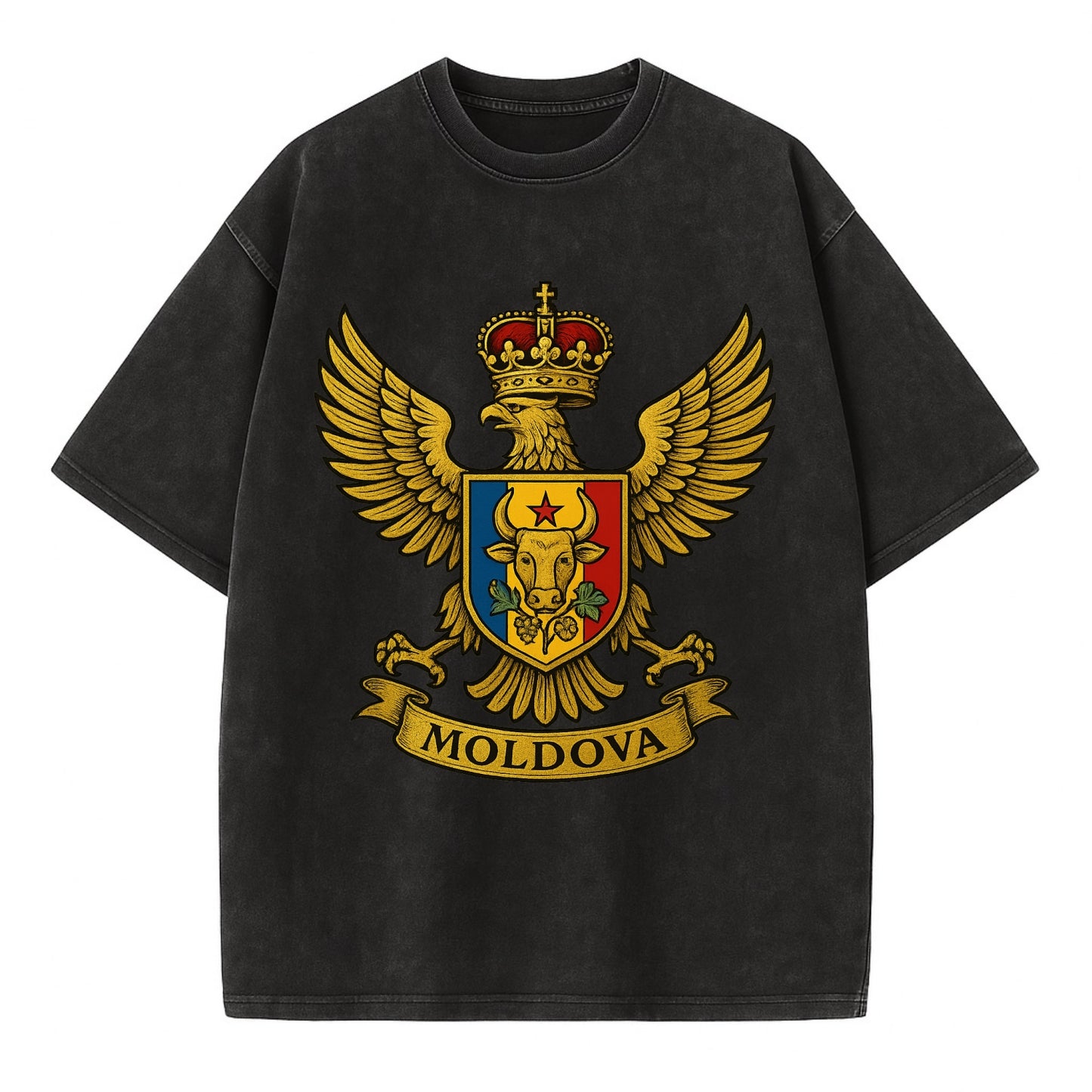 Moldova Heritage Badge  - Vintage T-shirt - Black