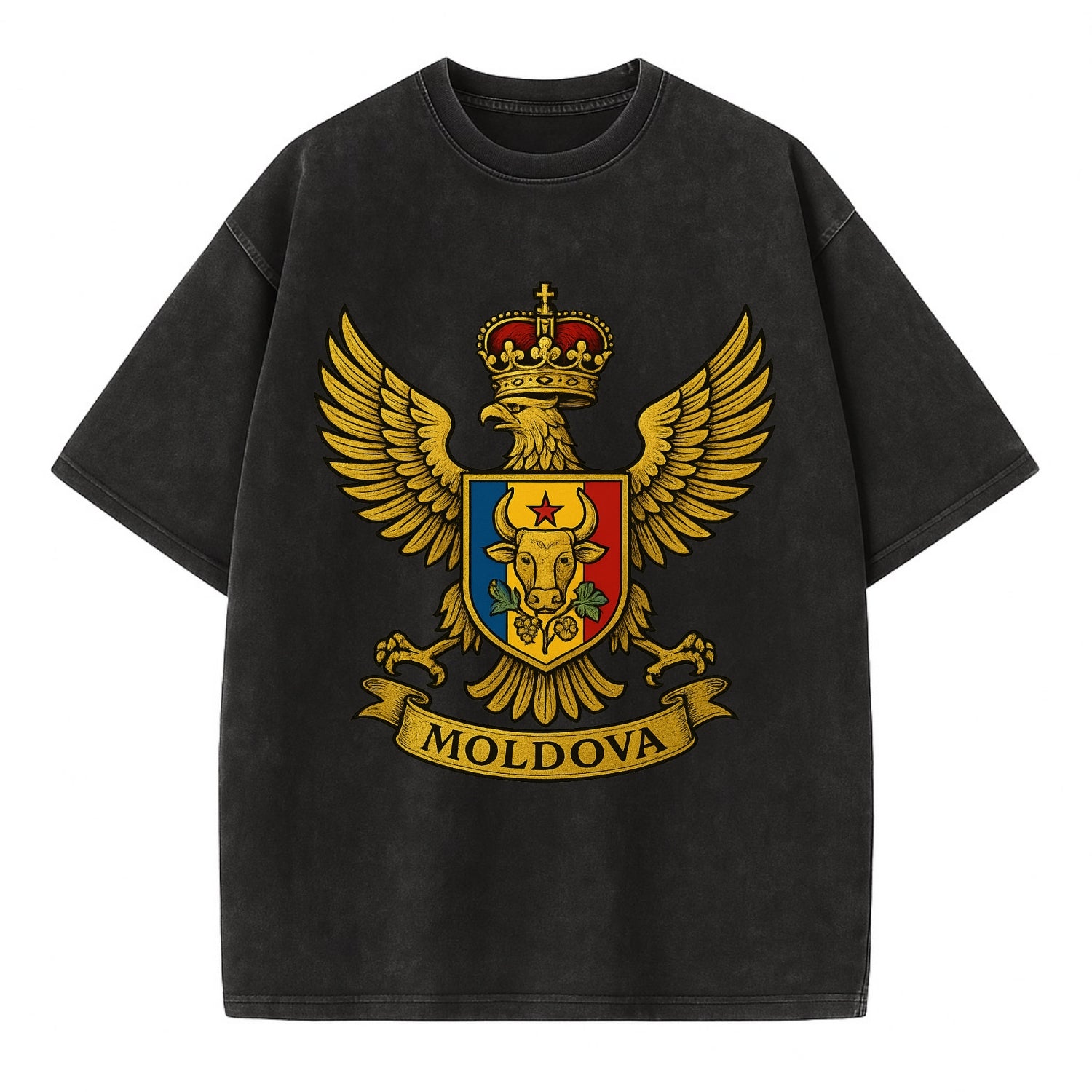Moldova Heritage Badge  - Vintage T-shirt - Black