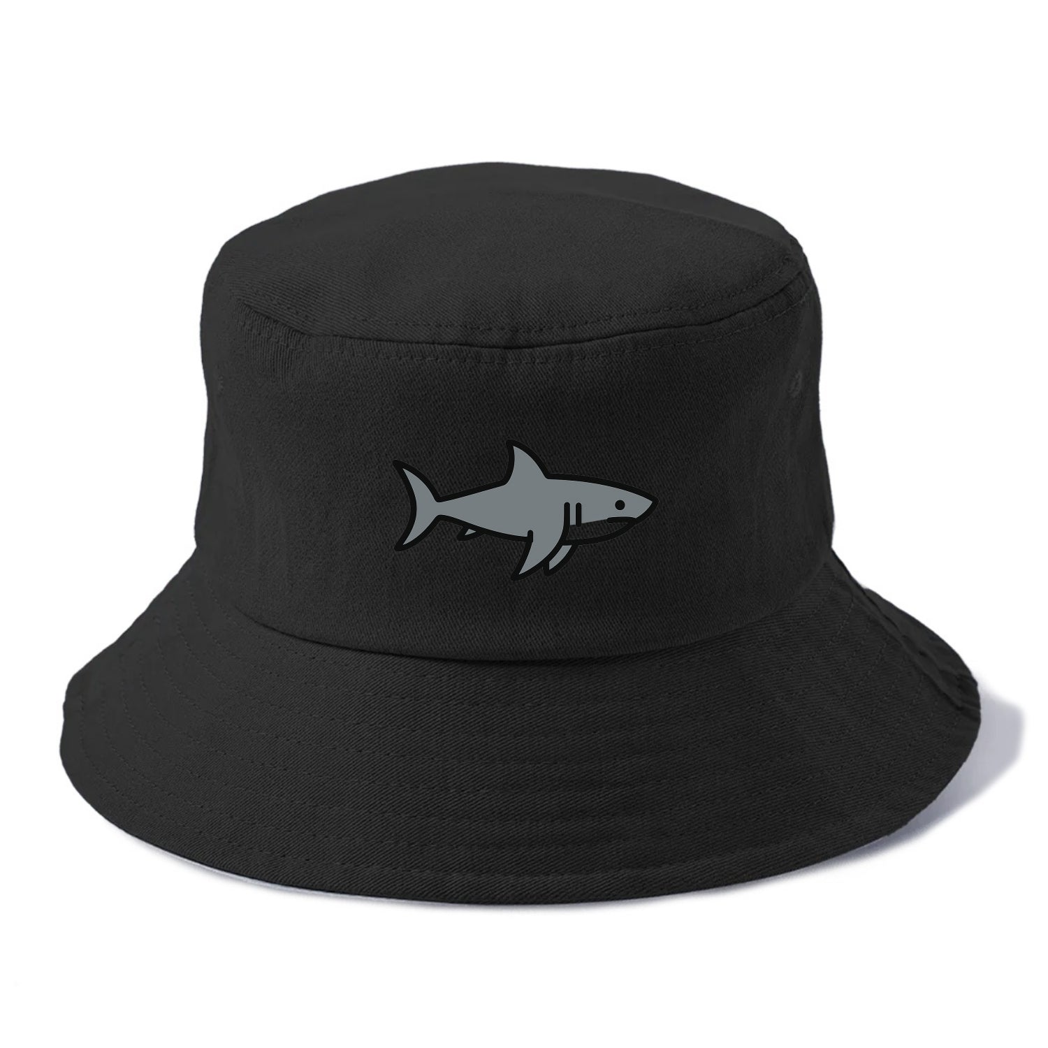 Great White Shark - Gray predator flat side profile - Bucket Hat - Black