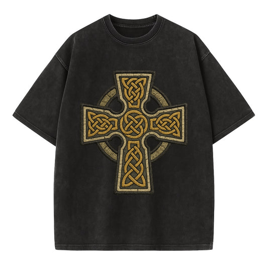 Celtic Cross  - Vintage T-shirt - Black