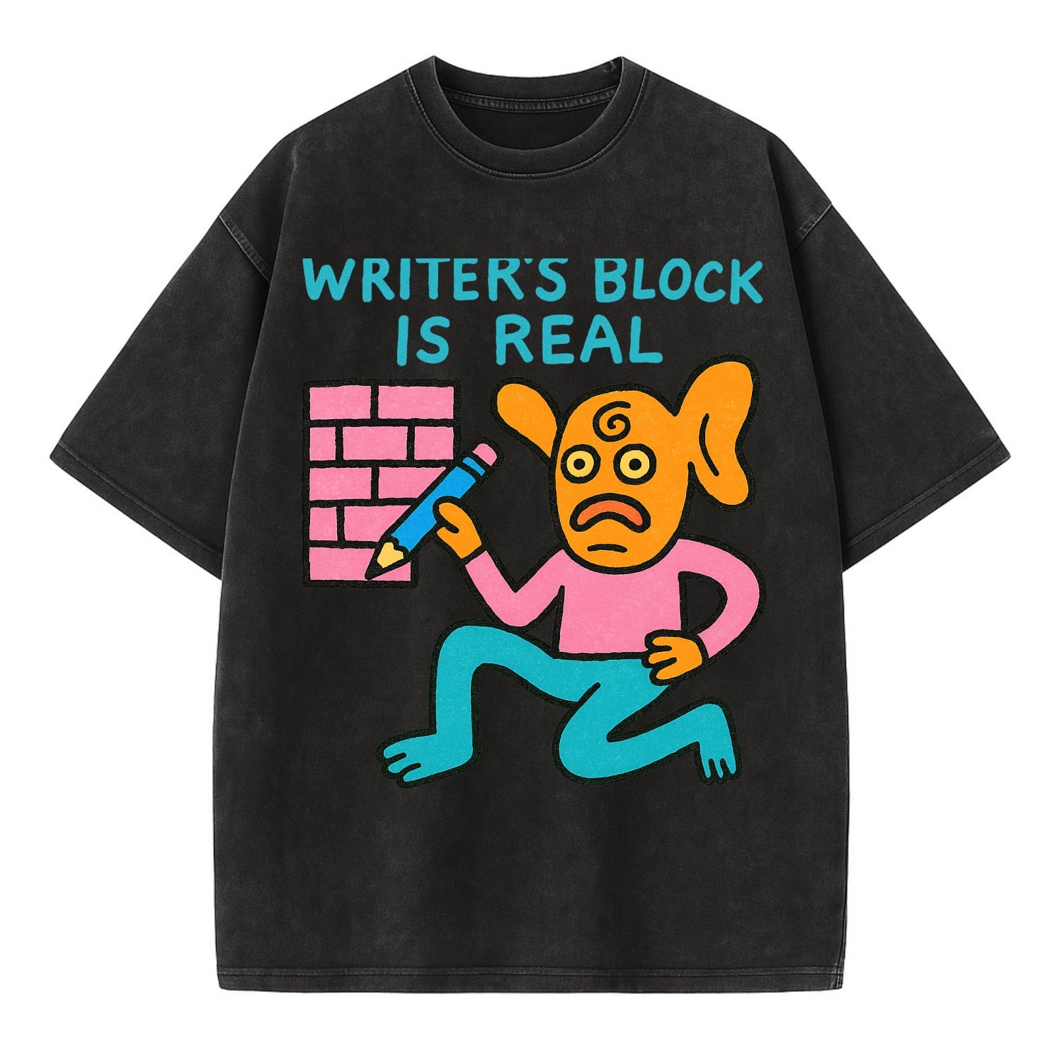 WRITERS BLOCK IS REAL | Brick wall with pencil - Vintage T-shirt - Black