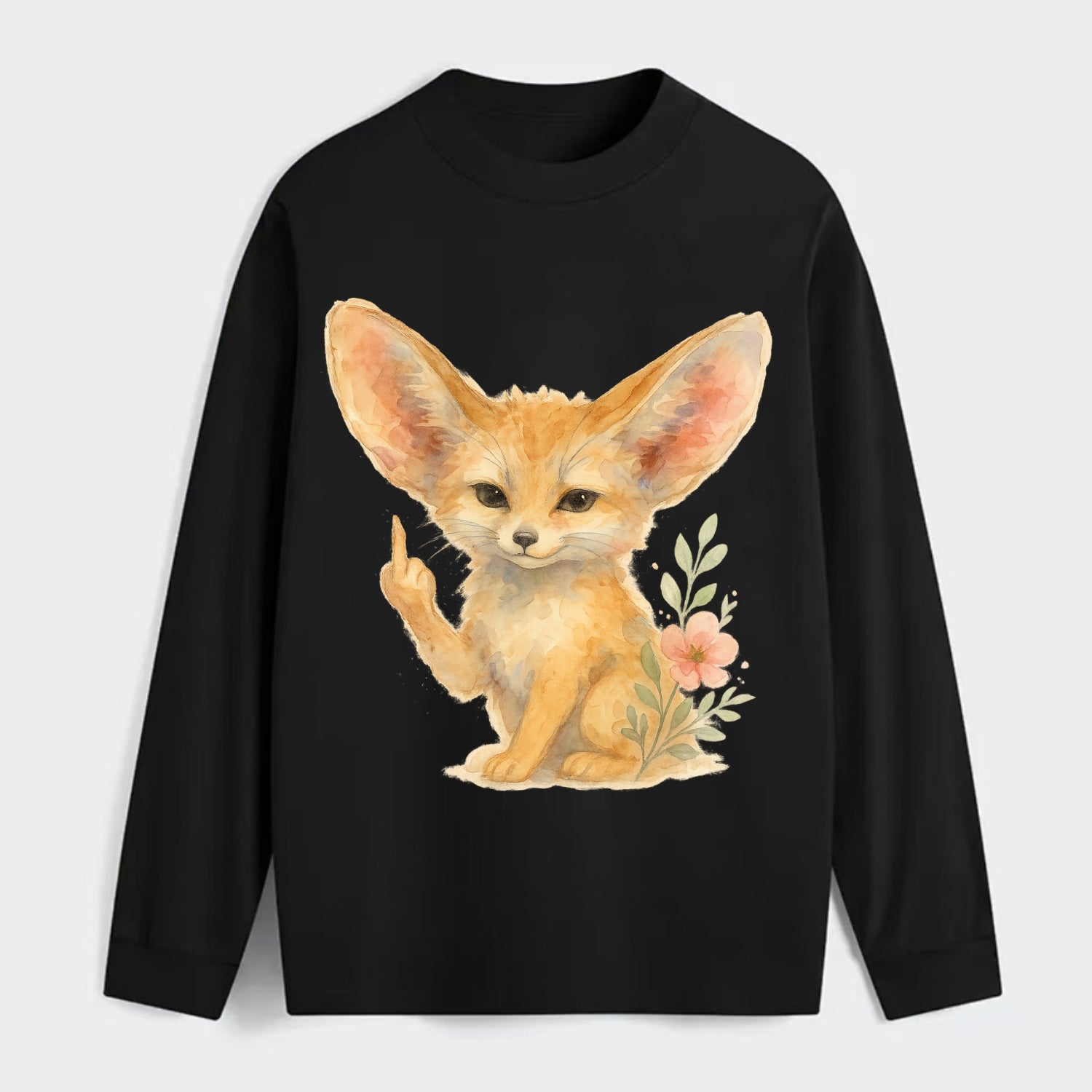 tiny fennec fox with oversized ears, one small paw raised in sass - Classic Long Sleeve Shirt - Black