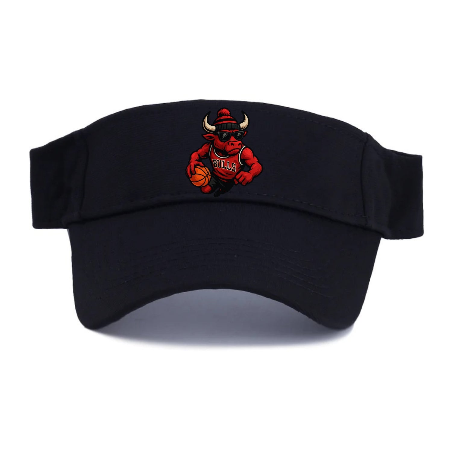 Chicago Bull wearing Bulls red and black beanie with horns design and wayfarer sunglasses - Visor - Black