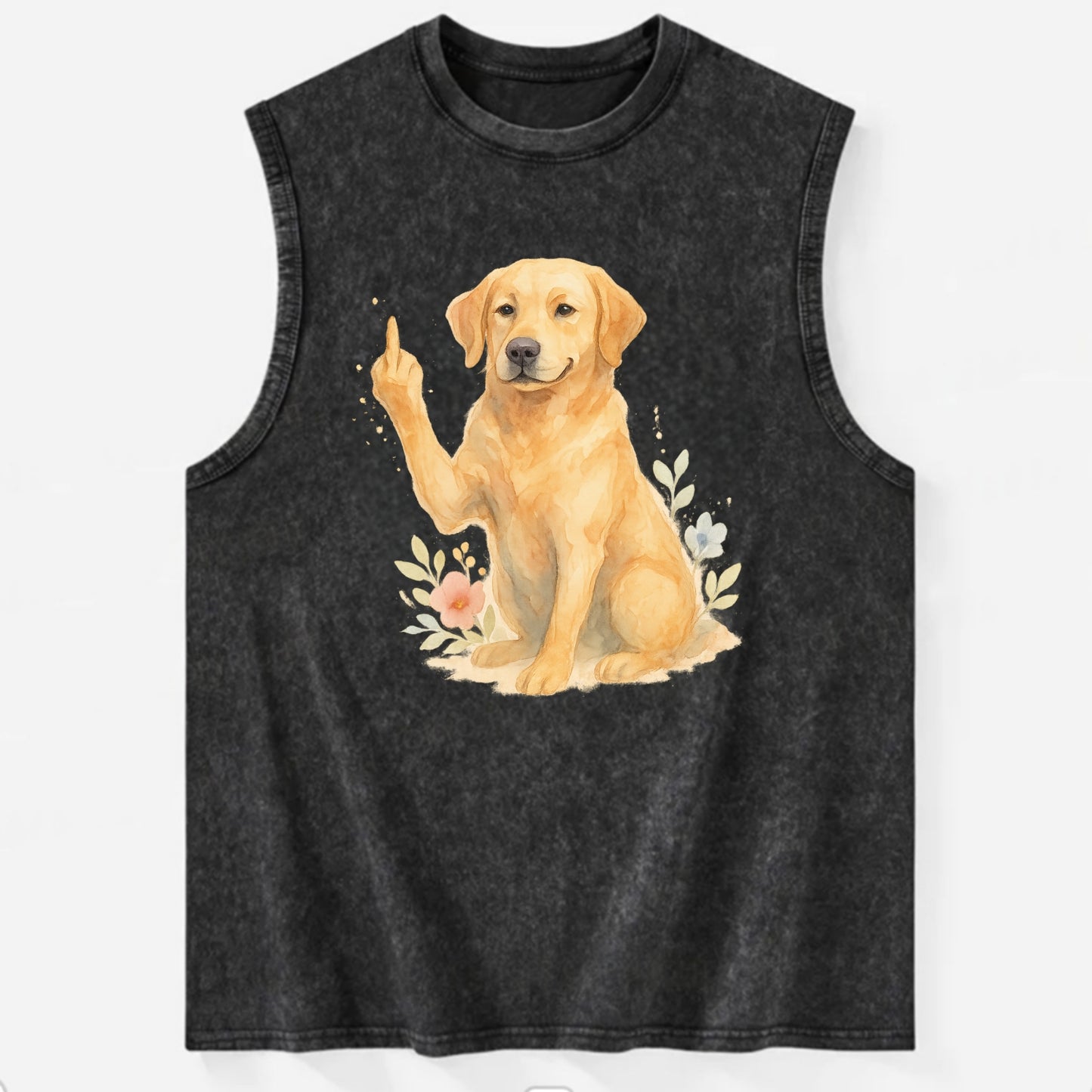 Labrador Retriever yellow sitting pretty, friendly face, strong paw up with - Vintage Washed Tank - Black