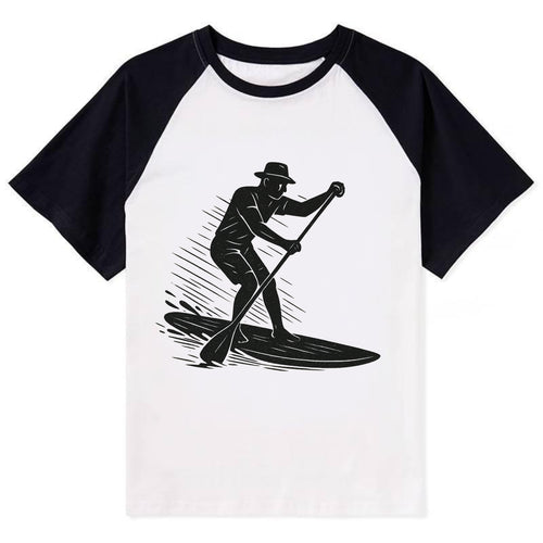Stand-up paddleboarder on calm water - Contrast Raglan T-shirt
