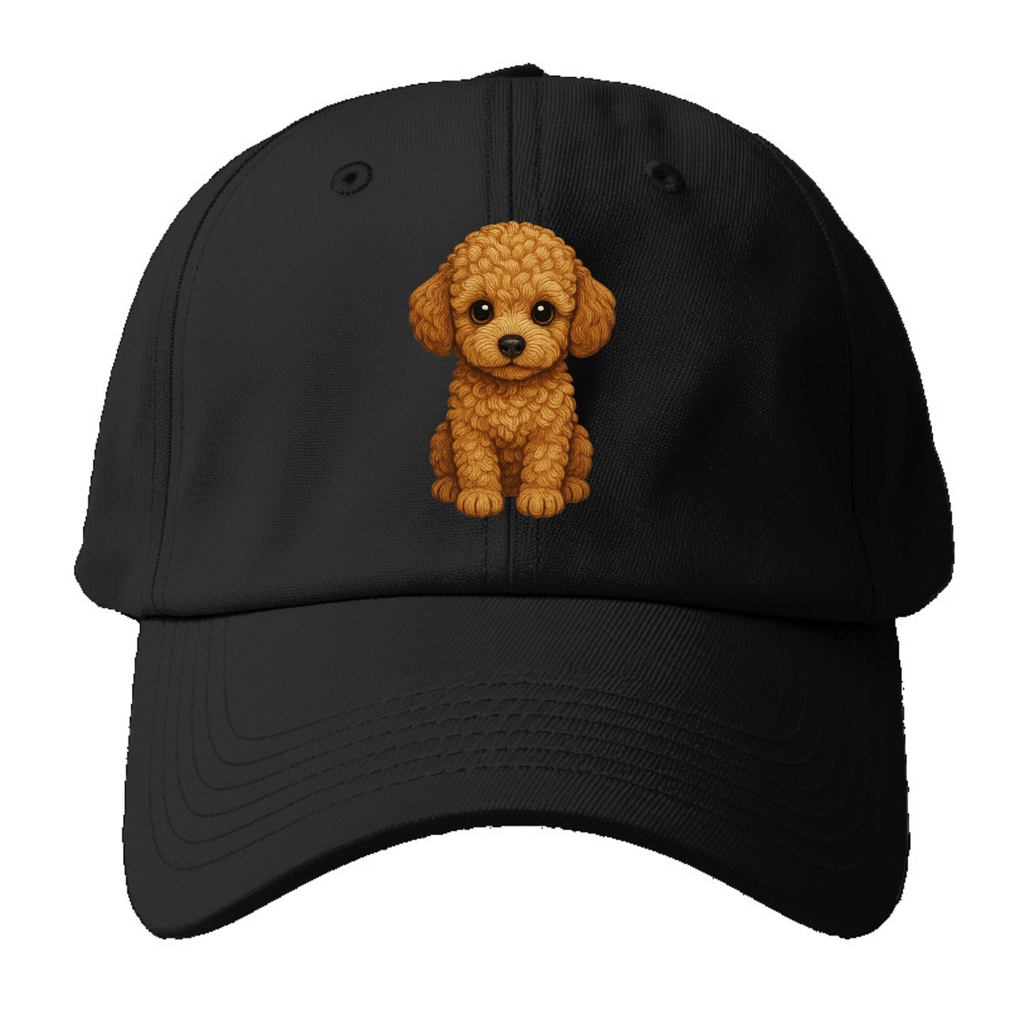Baby Poodle Puppy - curly fluffy coat, intelligent eyes, elegant snout, - Baseball Cap - Black