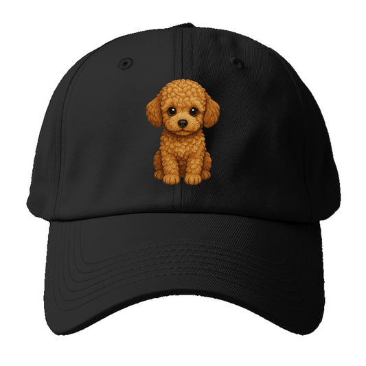 Baby Poodle Puppy - curly fluffy coat, intelligent eyes, elegant snout, - Baseball Cap - Black