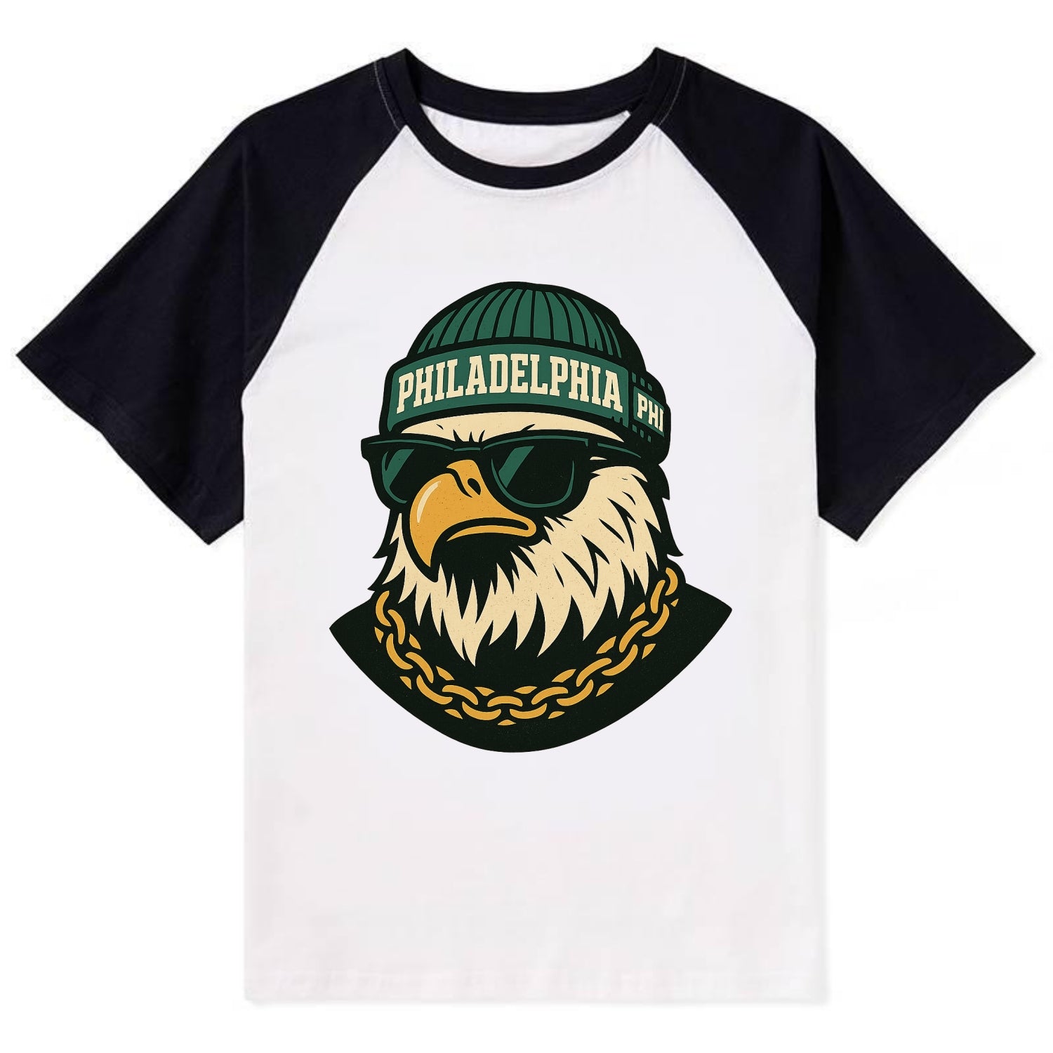 "eagle" "philadelphia" "phi" "green" "us East" - Contrast Raglan T-shirt - Black