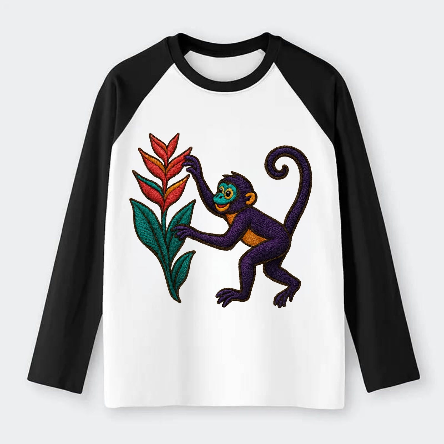 Spider Monkey - Raglan Long Sleeve T-Shirt - Black