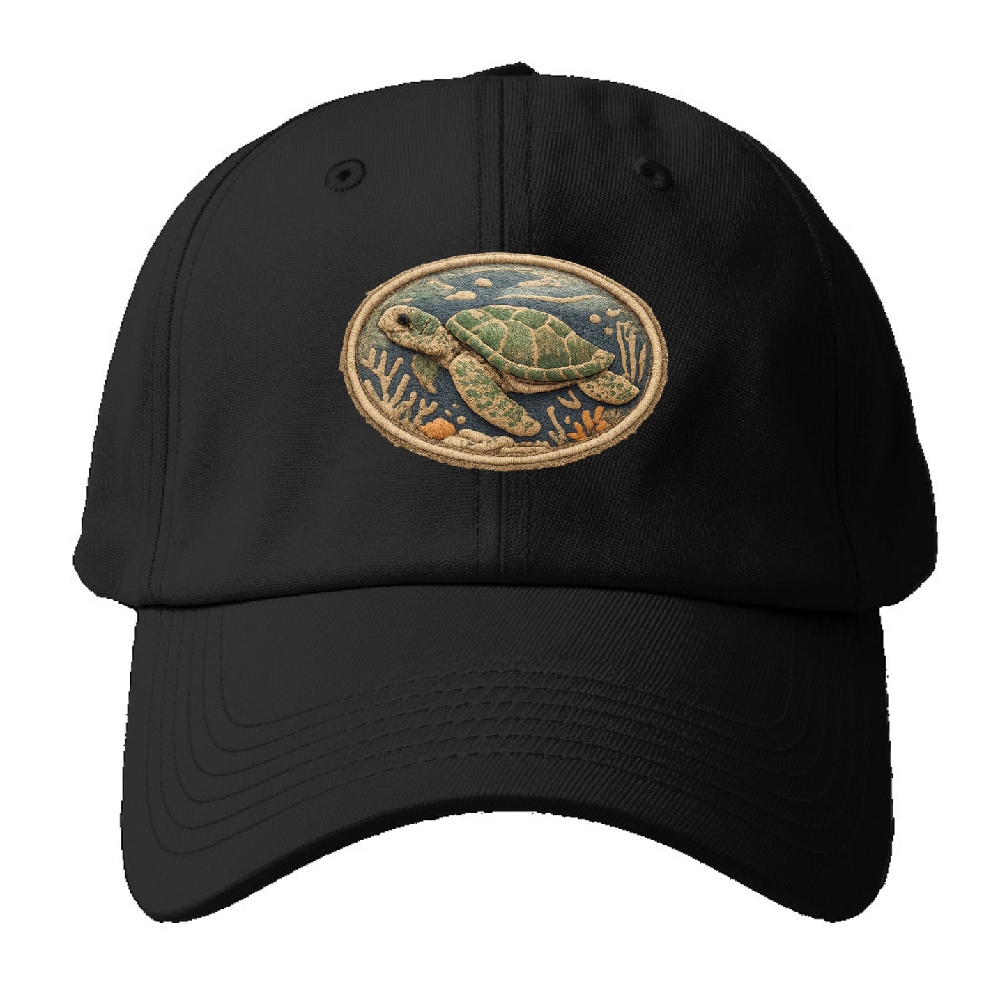 SEA TURTLE - swimming turtle in green and blue , ocean life - Baseball Cap - Black