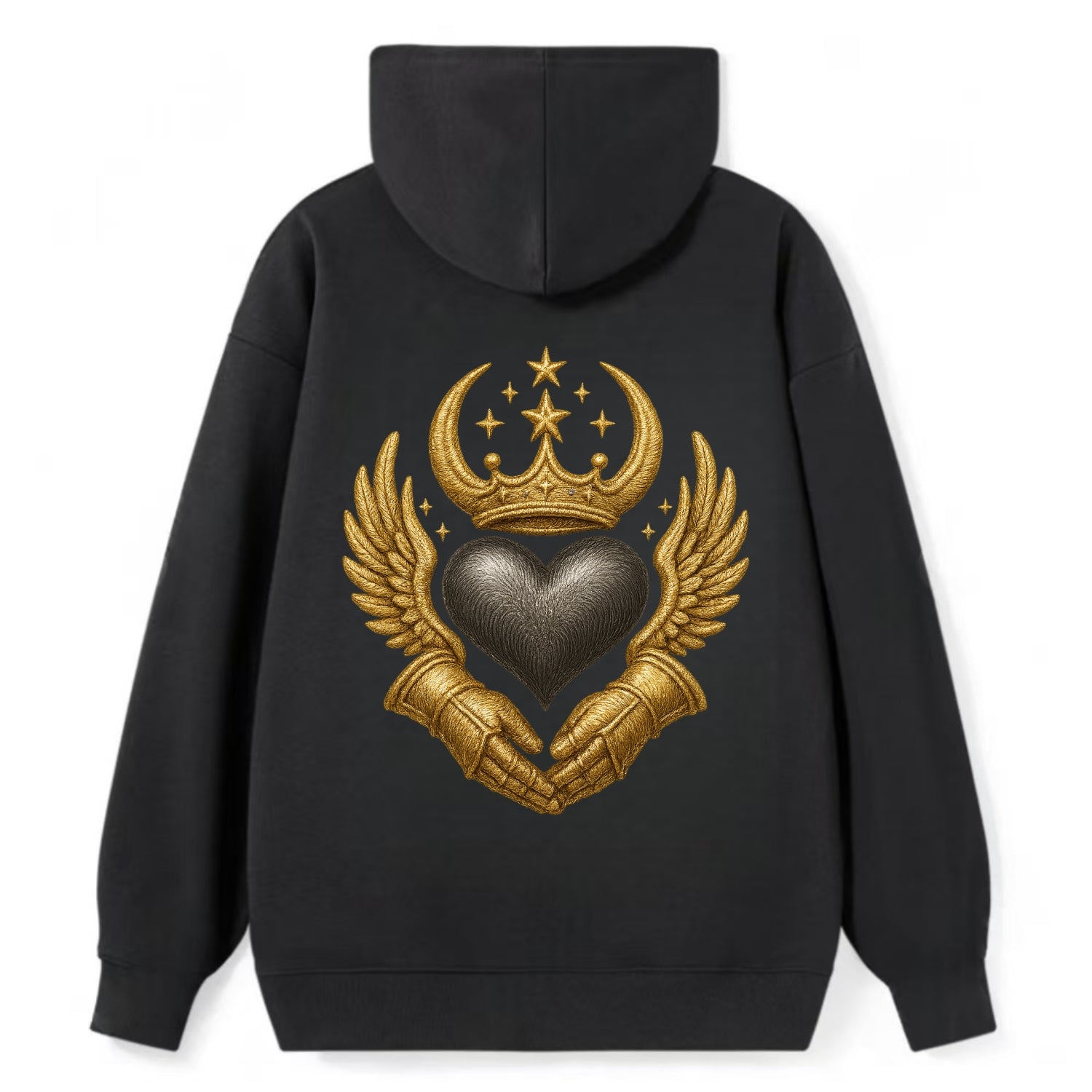 Nordic knotwork crown supporting a frosted steel heart with mittened - Classic Pullover Hoodie - Black
