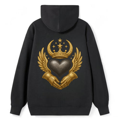 Nordic knotwork crown supporting a frosted steel heart with mittened - Classic Pullover Hoodie - Black