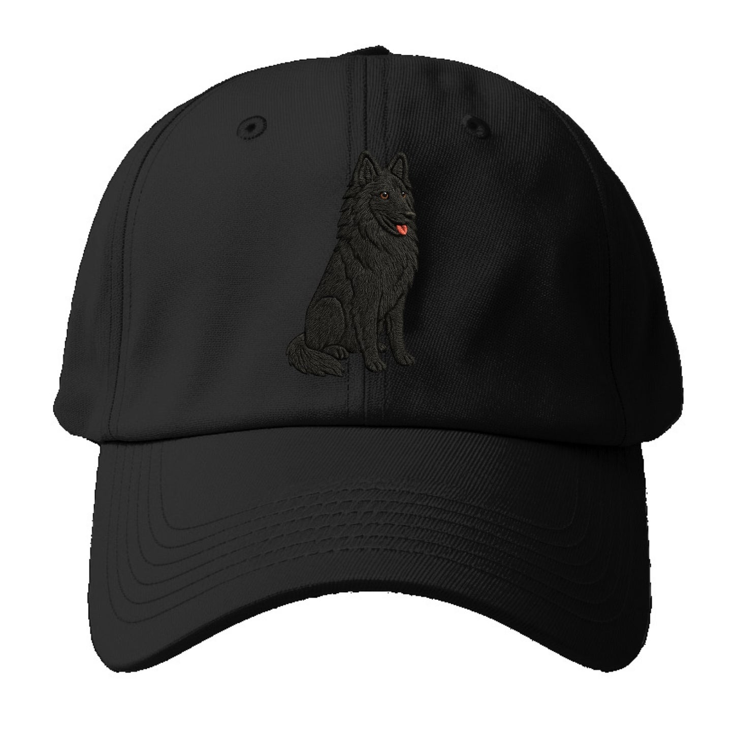 Belgian Sheepdog - Black long-haired embroidered pose - Baseball Cap - Black