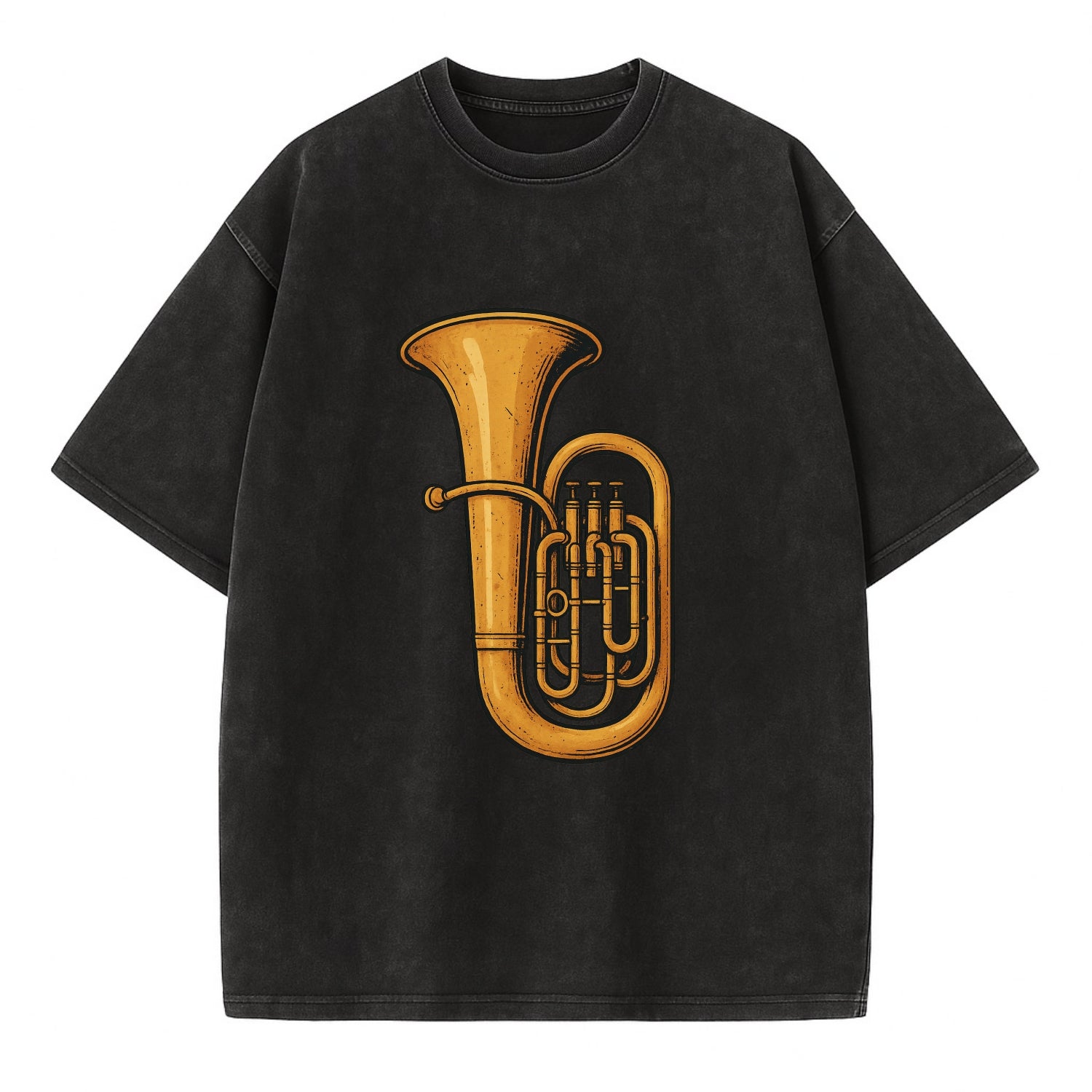 Tuba with large brass bell - Vintage T-shirt - Black
