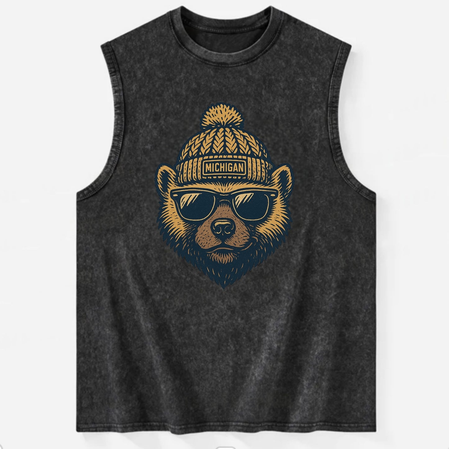 Ann Arbor Wolverine wearing Michigan bea - Vintage Washed Tank - Black