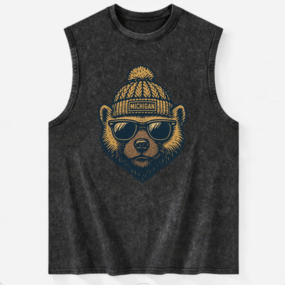 Ann Arbor Wolverine wearing Michigan bea - Vintage Washed Tank - Black