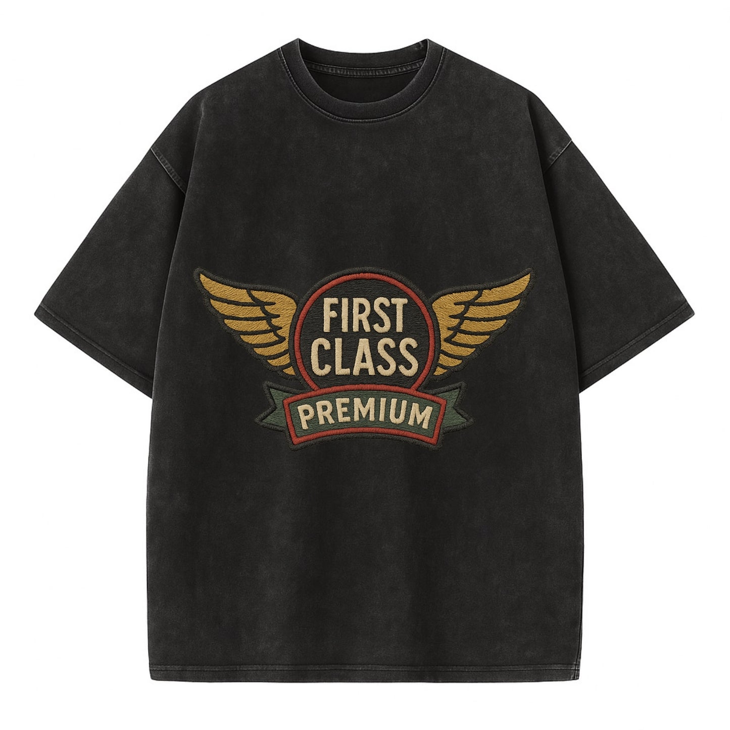 First Class Emblem  - Vintage T-shirt - Black
