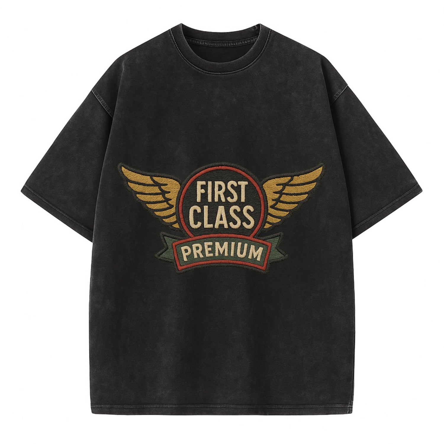 First Class Emblem  - Vintage T-shirt - Black