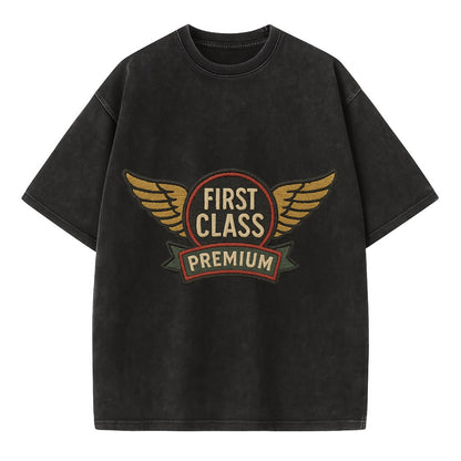 First Class Emblem  - Vintage T-shirt - Black