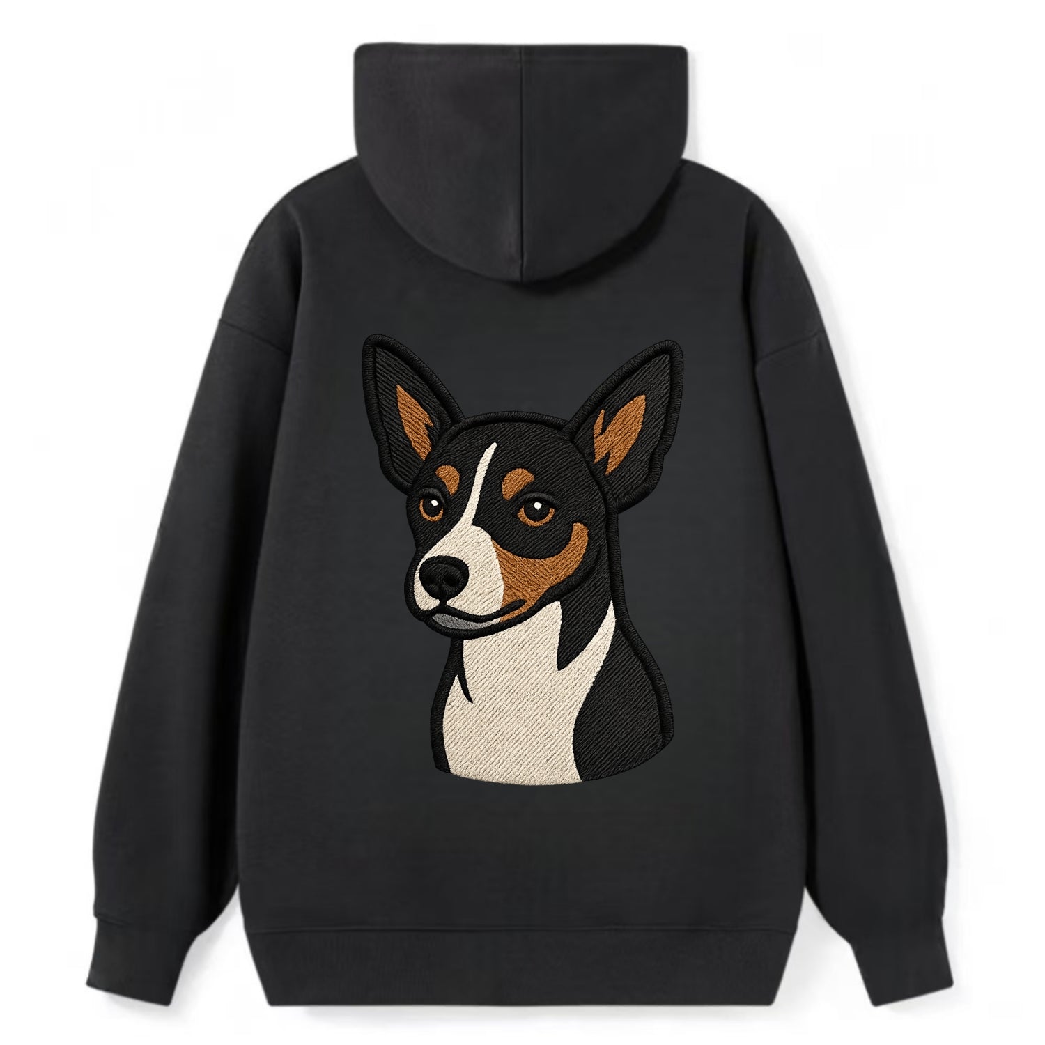 Rat Terrier - Tri-color embroidered pose - Classic Pullover Hoodie - Black