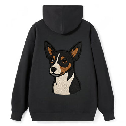 Rat Terrier - Tri-color embroidered pose - Classic Pullover Hoodie - Black