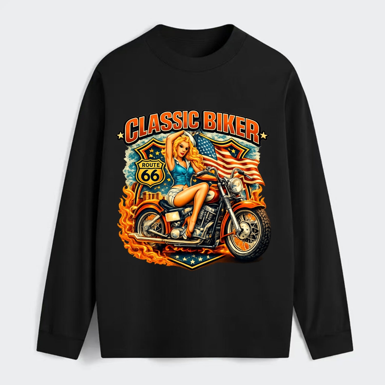 Classic Pinup Biker - Classic Long Sleeve Shirt - Black
