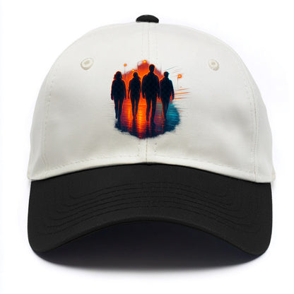 gang of silhouettes walking together at sunset by the beach - Two Tone Cap - Black