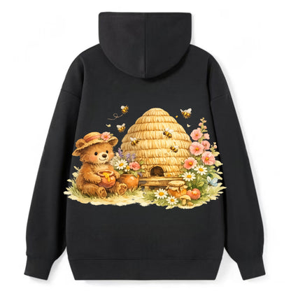 SKEP HIVE | Traditional straw beehive | Cottage garden setting | Buzzing - Classic Pullover Hoodie - Black