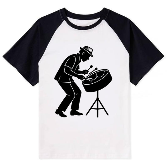 Steel drum player Caribbean rhythm - Contrast Raglan T-shirt - Black