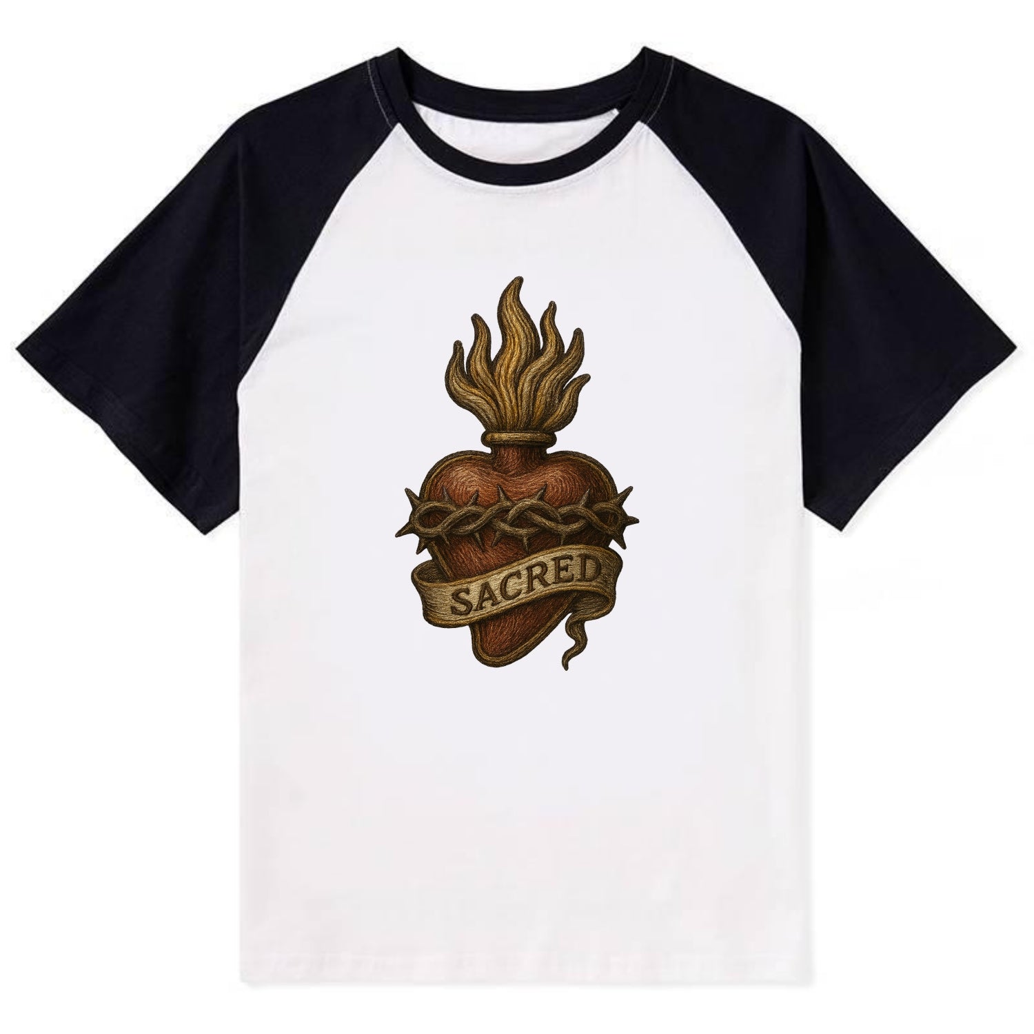 Sacred Heart  - Contrast Raglan T-shirt - Black