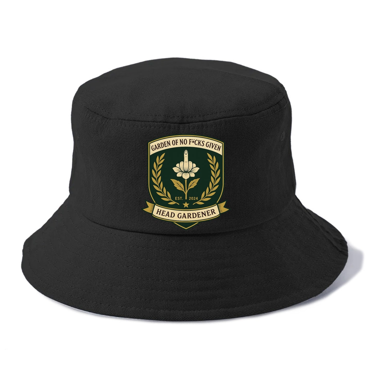 Shield with middle finger flower - "Garden of No F*cks Given - Head Gardener" - classy - Bucket Hat - Black