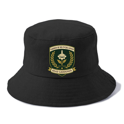 Shield with middle finger flower - "Garden of No F*cks Given - Head Gardener" - classy - Bucket Hat - Black
