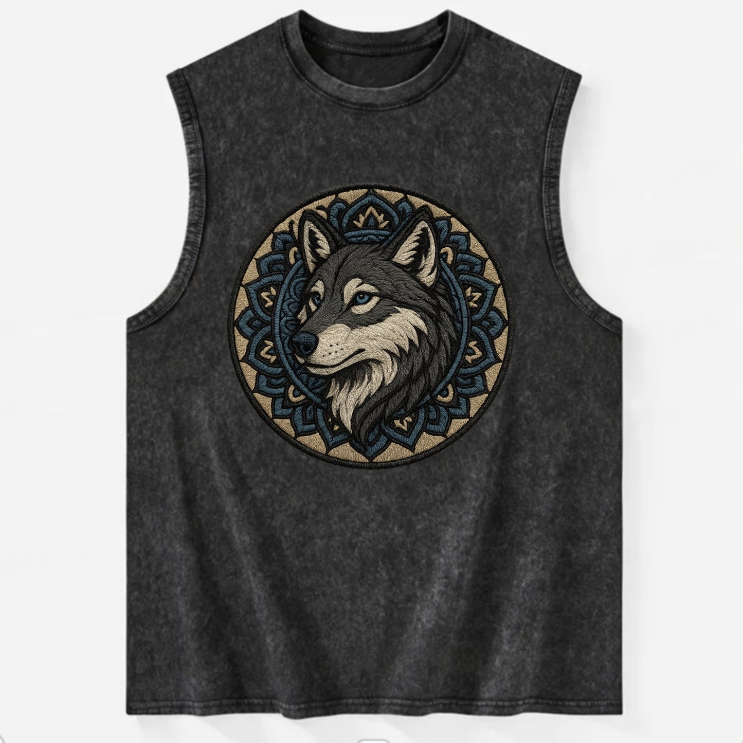 Mandala Wolf Pattern  - Vintage Washed Tank - Black