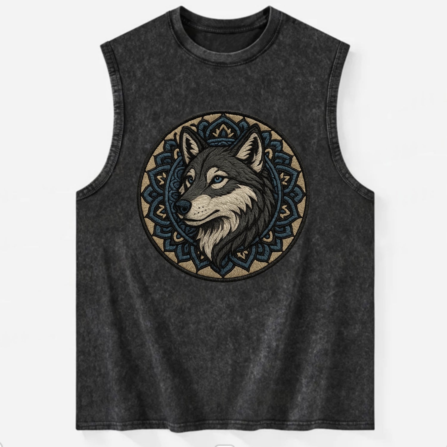 Mandala Wolf Pattern  - Vintage Washed Tank - Black