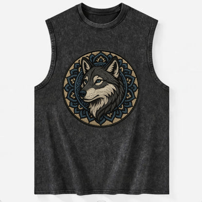 Mandala Wolf Pattern  - Vintage Washed Tank - Black