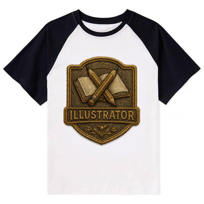 Pencils and sketchbook - illustrator badge - Contrast Raglan T-shirt - Black