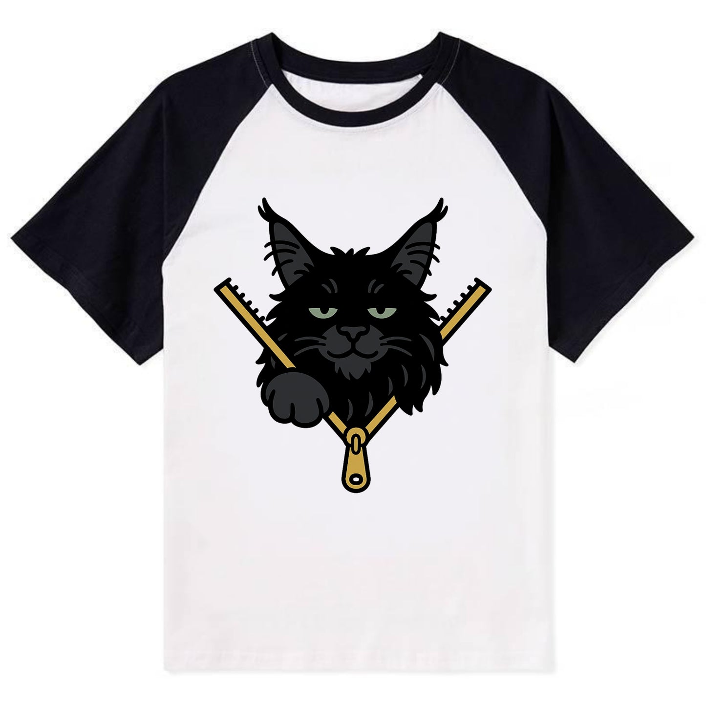 Black Maine Coon - Contrast Raglan T-shirt - Black
