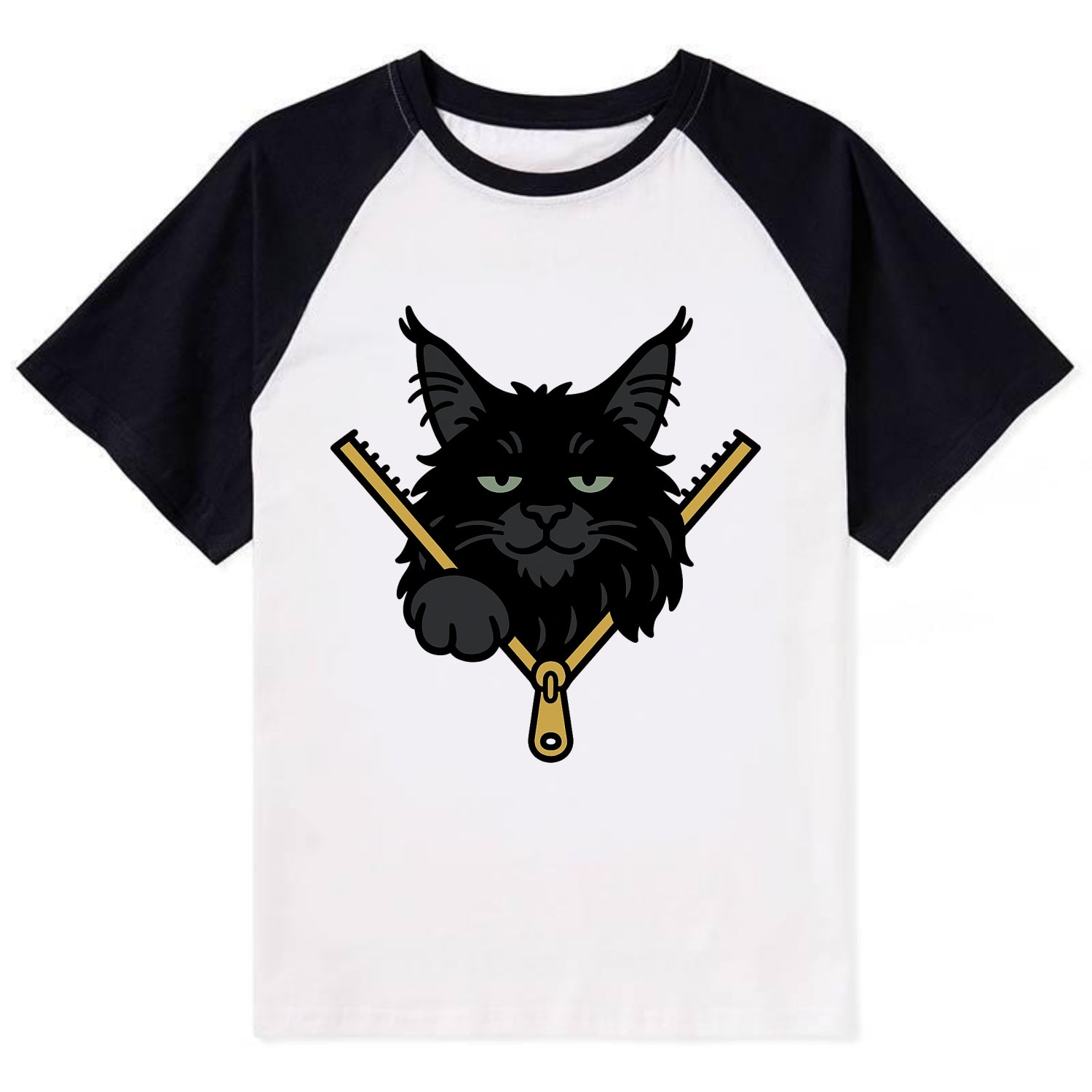 Black Maine Coon - Contrast Raglan T-shirt - Black