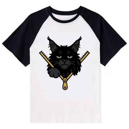 Black Maine Coon - Contrast Raglan T-shirt - Black