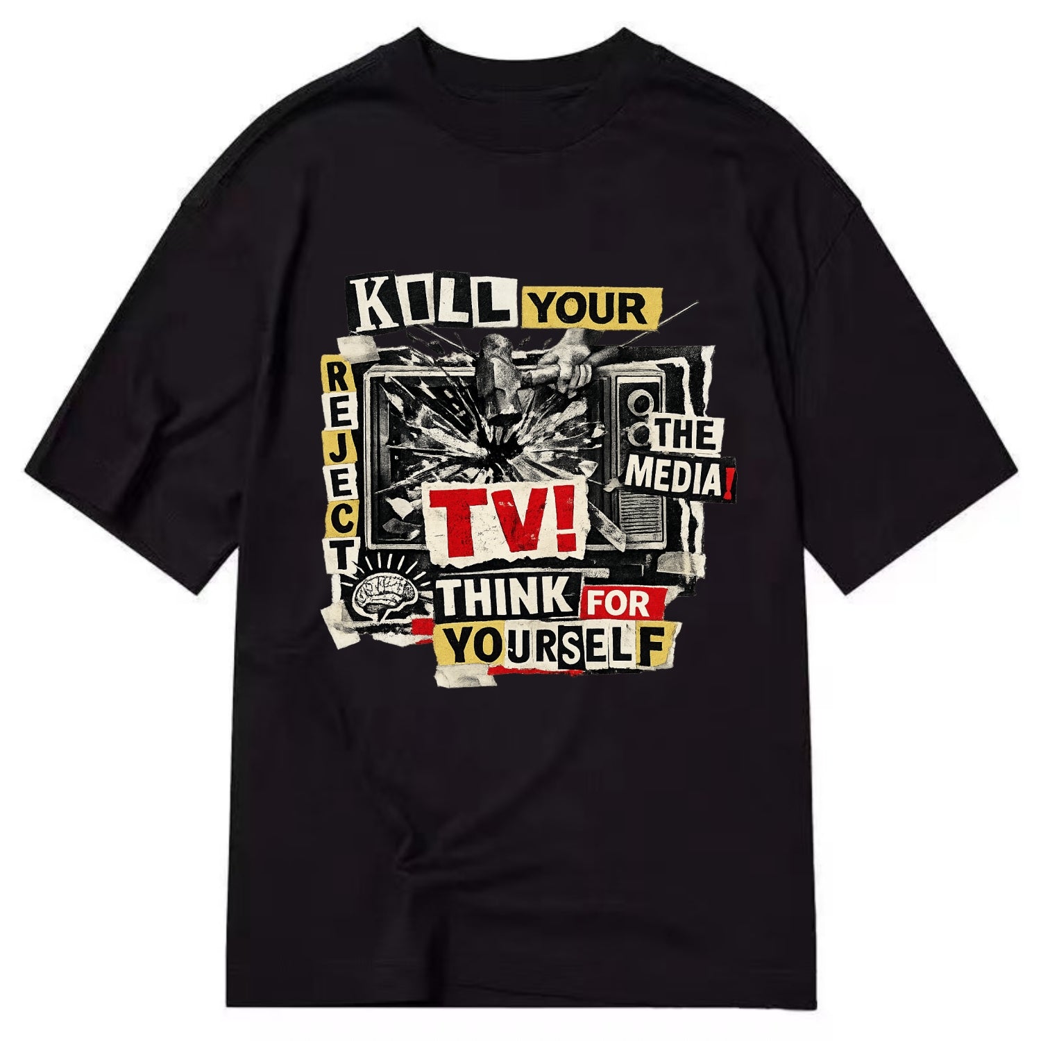 KILL YOUR TV | Smashed television | Reject media | Think for yourself | Analog - Classic T-shirt - Black