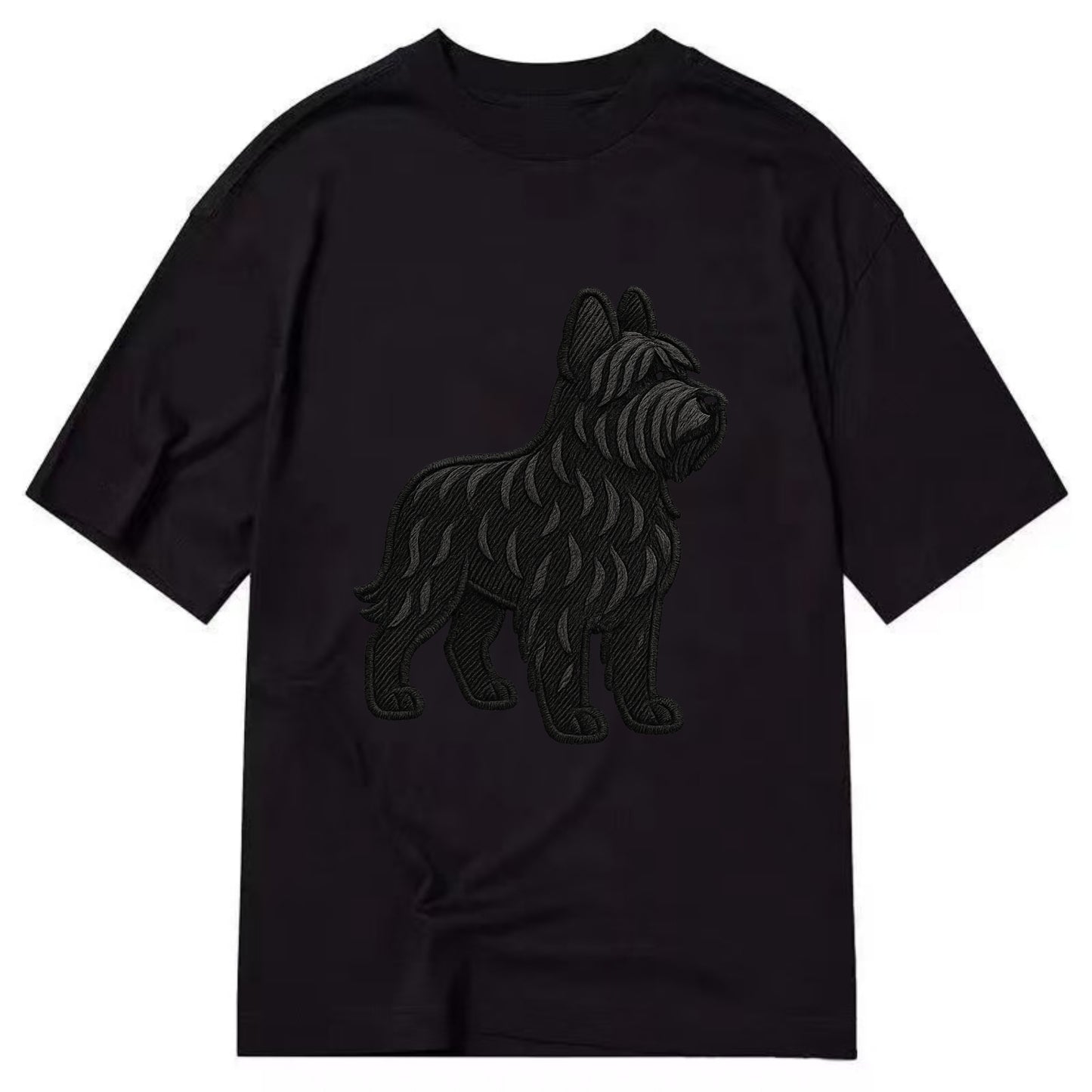 Briard - Black wavy coat embroidered herding pose - Classic T-shirt - Black