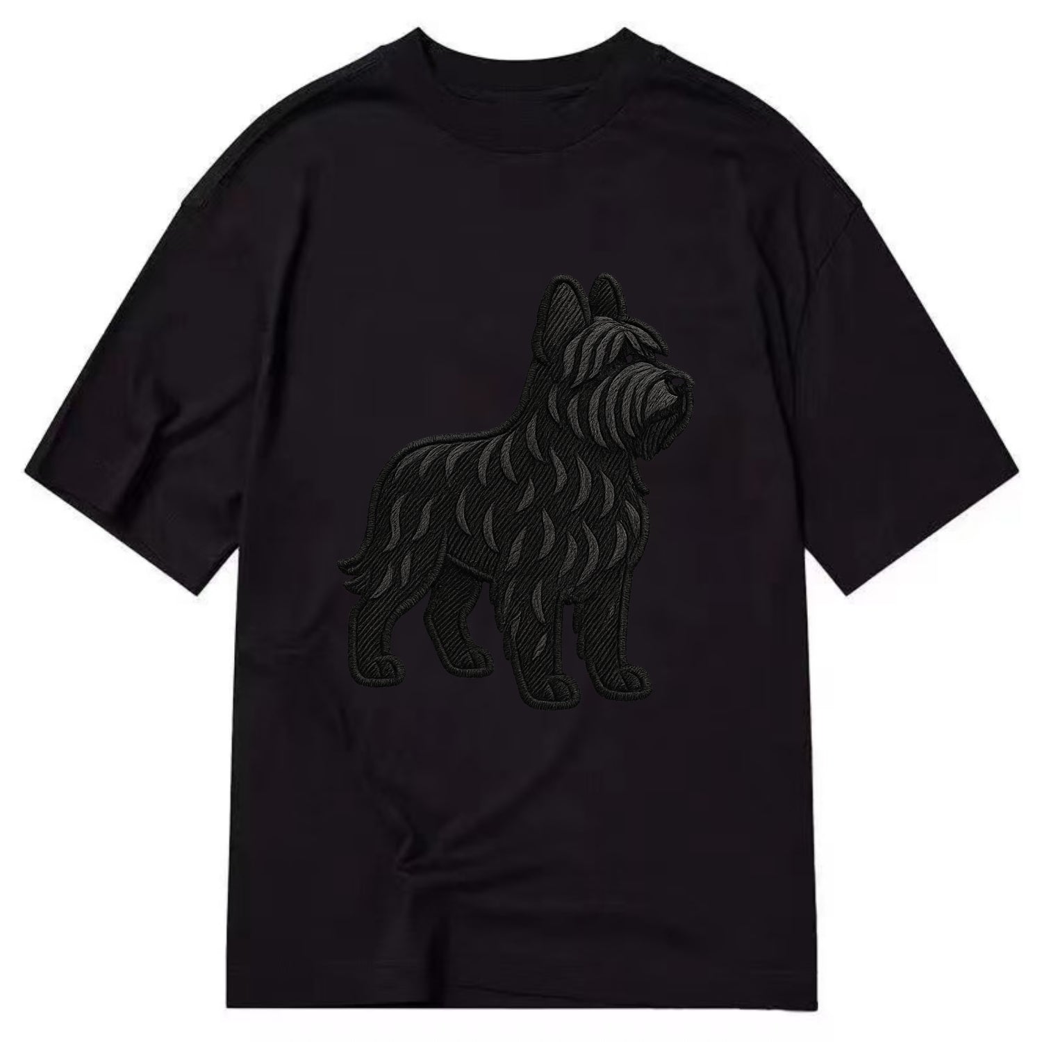 Briard - Black wavy coat embroidered herding pose - Classic T-shirt - Black