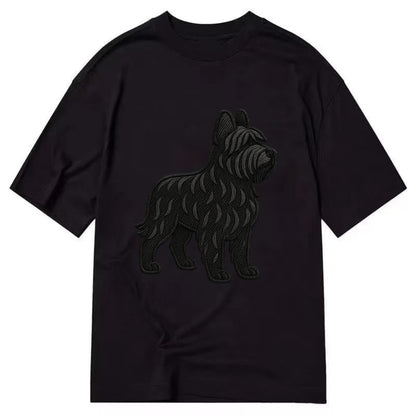 Briard - Black wavy coat embroidered herding pose - Classic T-shirt - Black